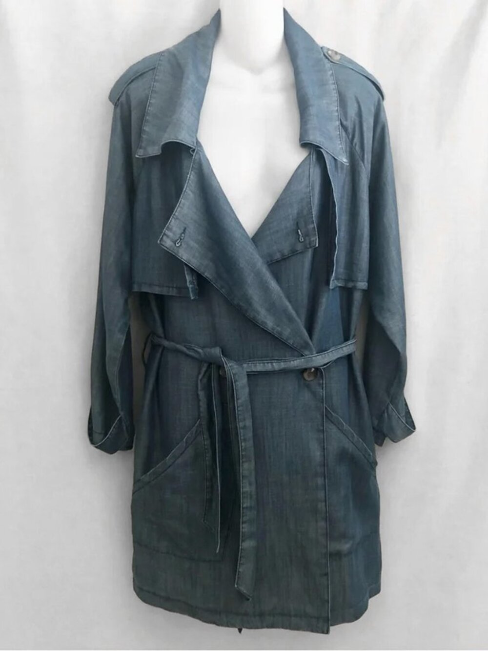 James Jeans Blue Denim Trench Coat Tencel Medium